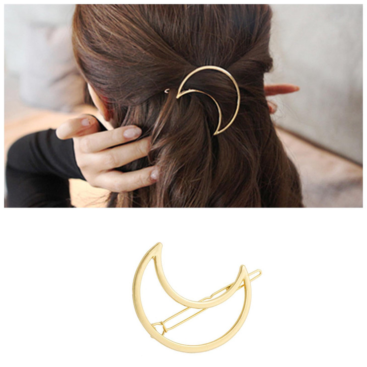Iaceble Boho Metal Crescent Hairclip Barrette Gold Hollow Minimalist Half Moon Side Clip Pin Decorative Hair Accessories