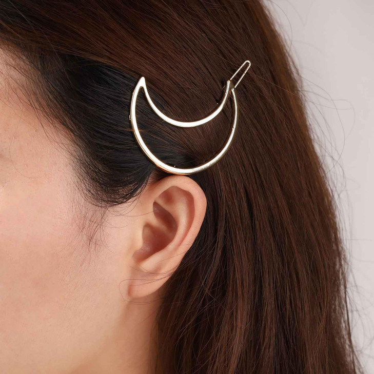 Iaceble Boho Metal Crescent Hairclip Barrette Gold Hollow Minimalist Half Moon Side Clip Pin Decorative Hair Accessories