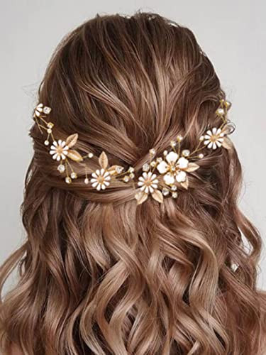 Yean Gold Flower Wedding Hair Vine Leaf Bridal Headpieces Crystal Hair Accessories Jewelry for Women and Girls