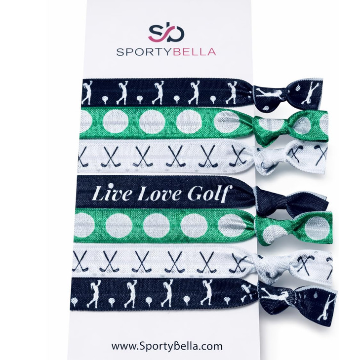 Sportybella Girls Hair Ties for Golf Accessories 7 Count Hair Elastics with Golf Club Design No Crease Hair Ties for Fem