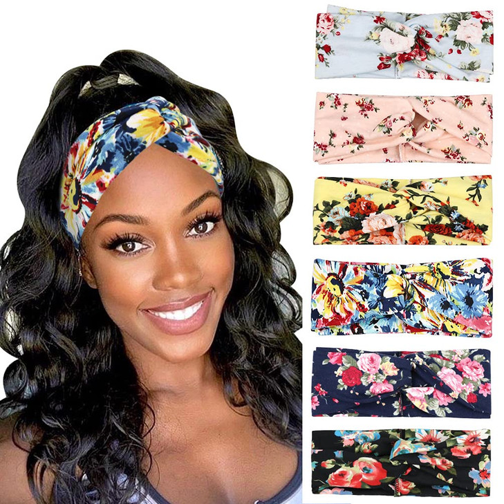 DRESHOW 6 Pack Boho Cotton NonSlip Headbands for Women Girls Yoga Workout Running Knotted Turban Floral Elastic Head Wra
