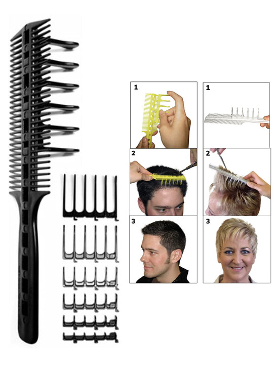 CombPal Scissor Clipper Over Comb Hair Cutting Tool Barber DIY Home Hair Trimming Guide Comb Set Classic Set Black