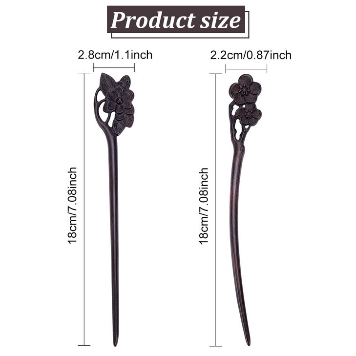 WEBEEDY 2 PCS Wooden Hair Stick for Buns Handmade Carved Hairpin Hair Fork Vintage Chinese Hair Chopsticks for Women Lon