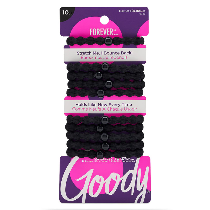Goody Ouchless Forever Hair Elastics 10 Ct Black DamageFree Bands 3X Stronger Elastic Ties Retainable Shape 16 Strand In