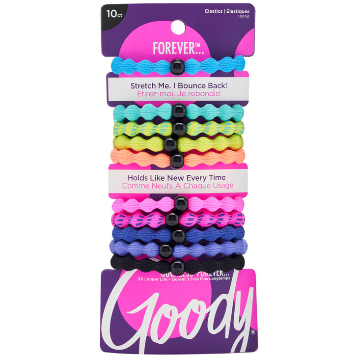 Goody Ouchless Forever Hair Elastics 10 Ct Assorted Neon DamageFree Bands 3X Stronger Hair Ties Retainable Shape 16 Stra