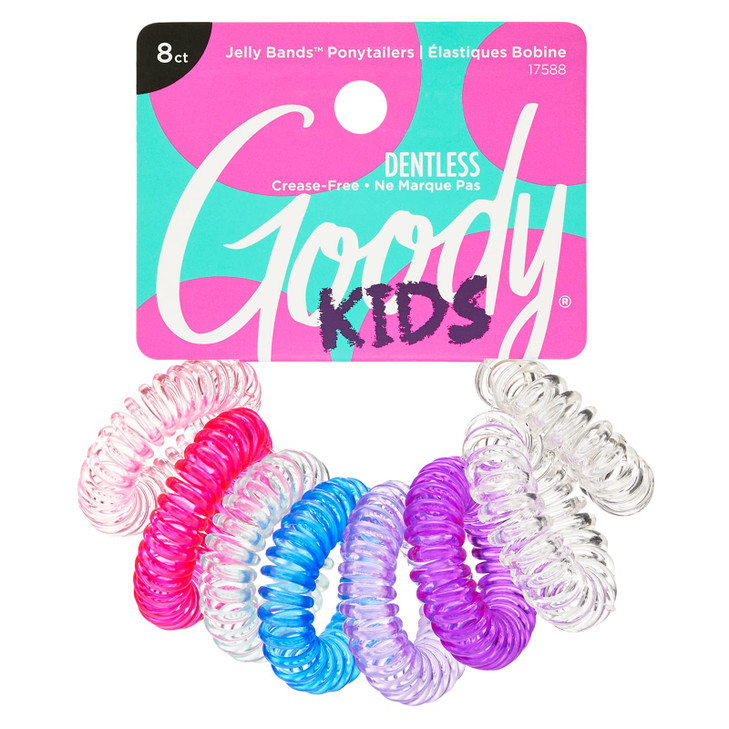 Goody Kids Hair Coils 8 Count Assorted Dentless Jelly Bands Ponytailers for Women Teens Girls to Style Secure Hair PainF