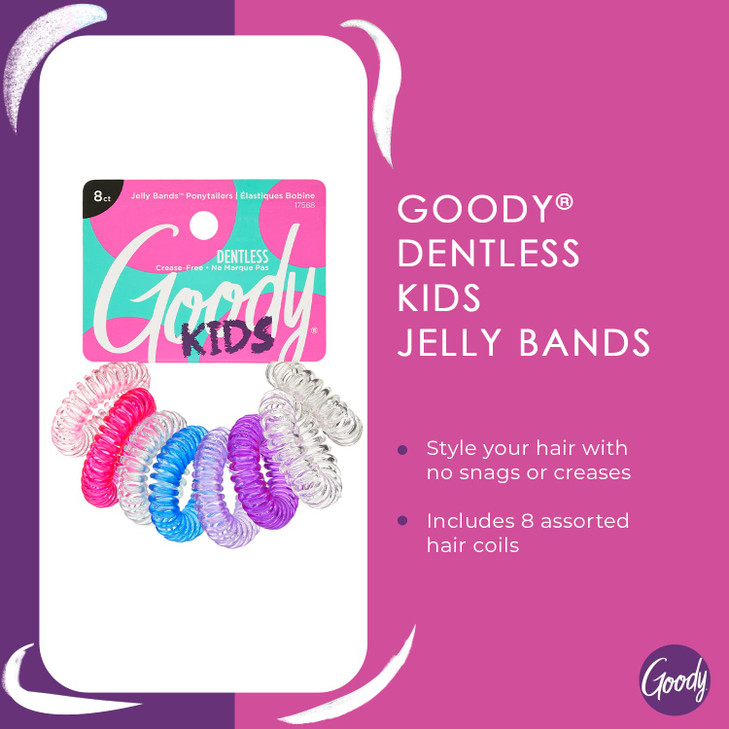 Goody Kids Hair Coils 8 Count Assorted Dentless Jelly Bands Ponytailers for Women Teens Girls to Style Secure Hair PainF