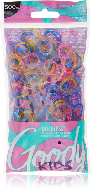 Goody Kids Ouchless Polyband Hair Ties 500 Ct Assorted Colors Glitter Latex Elastic Bands Easy Glide UltraStrong Hold Ac