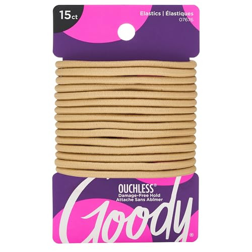 Goody Ouchless Hair Elastics No Pull No Breakage TangleFree Hold for Thick Curly Coily Textured Hair 15 Count Blonde Lon