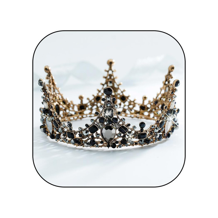 Salliy Black Crown Rhinestone Tiara and Crowns Crystal Queen Tiara Gothic Hair Accessories Wedding Crowns Halloween Cost
