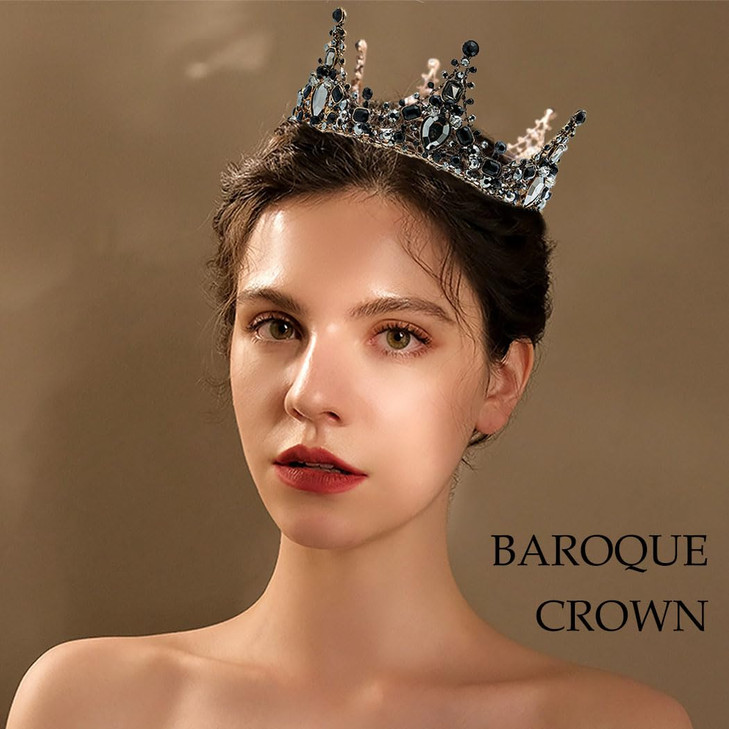 Salliy Black Crown Rhinestone Tiara and Crowns Crystal Queen Tiara Gothic Hair Accessories Wedding Crowns Halloween Cost