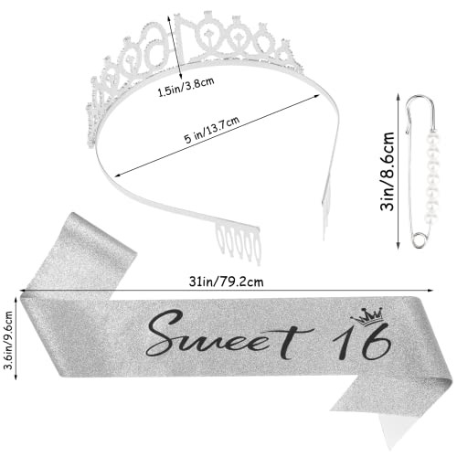 Sweet 16 Party Decorations 16th Birthday Tiara and Sash Silver Sweet 16 Gifts for Girls 16th Birthday Decorations arty S