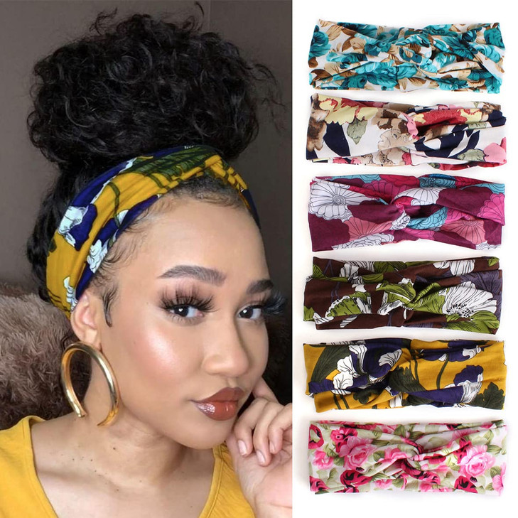 XTREND 6 Pcs Womens Headbands Twisted Cross Elastic Hairbands Yoga Workout NonSlip Sweat Soft Headbands Solid Color Simp