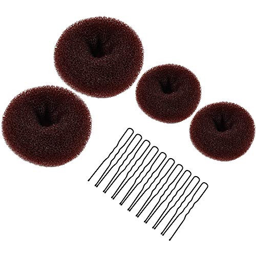 MORGLES Hair Bun Maker 4Pcs Donut Bun Maker with 10Pcs Black Bobby Pins for Hair Ring Style