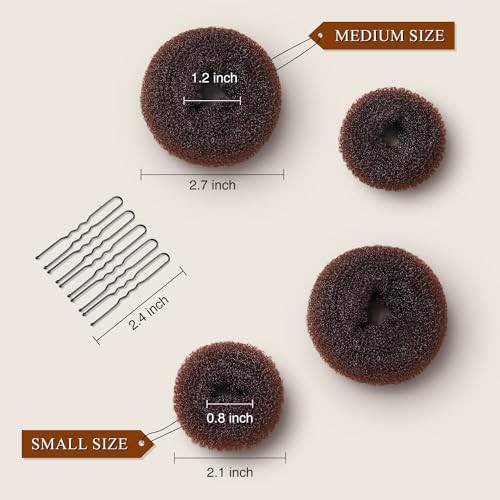 MORGLES Hair Bun Maker 4Pcs Donut Bun Maker with 10Pcs Black Bobby Pins for Hair Ring Style