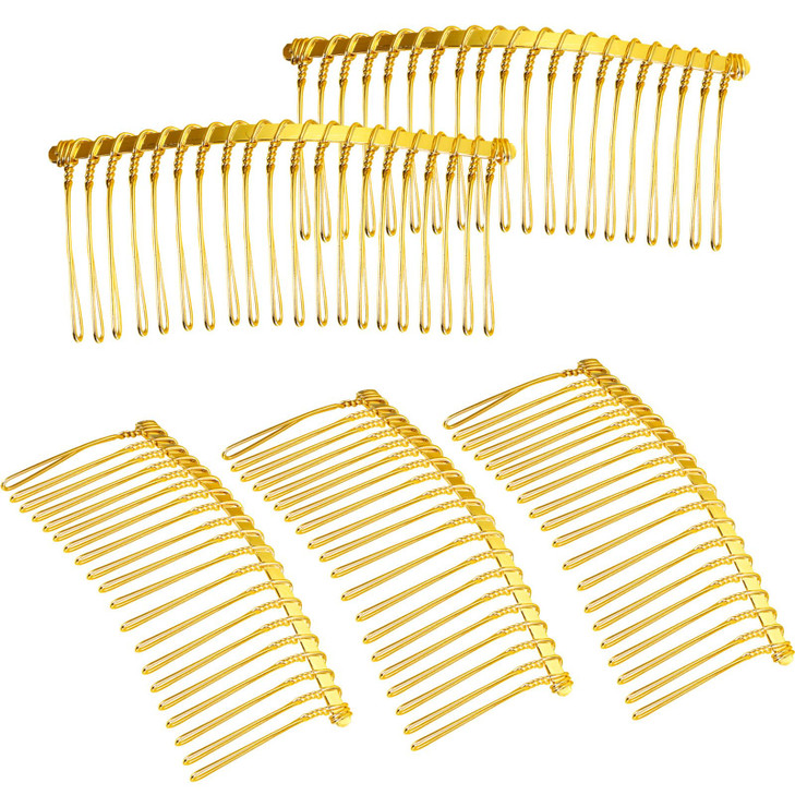 Hicarer 5 Pcs Gold Metal Wire Hair Combs 20 Teeth Wire Twist Bridal Wedding Veil Combs