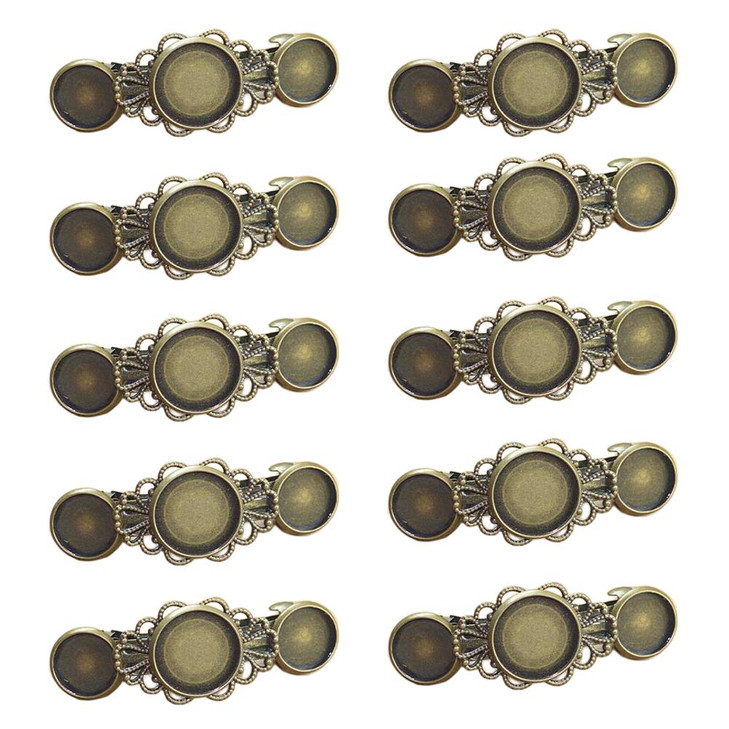 10 Pieces Metal Hair Clips with Round Tray Base for 12mm and 16mm Cabochon Settings Hair Barrettes with Hairgrip Base fo