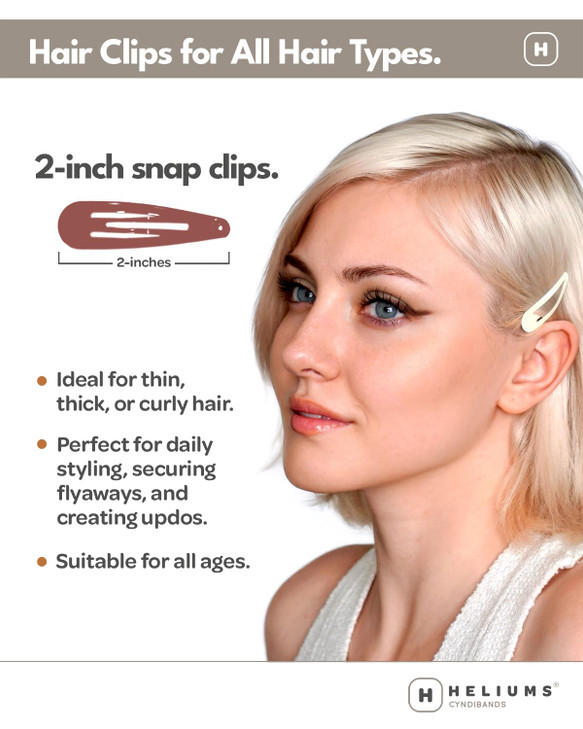 Heliums Snap Hair Clips for Women Silver Gray 2 Inch Metal Barrettes for Thin Hair and Kids Neutral Colors 12 Count