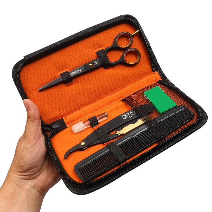 Metaleks Hair Cutting Scissors Personal Barber Hair Scissors Set Stainless Steel Includes Cutting Shear Razor 5 Blades 2