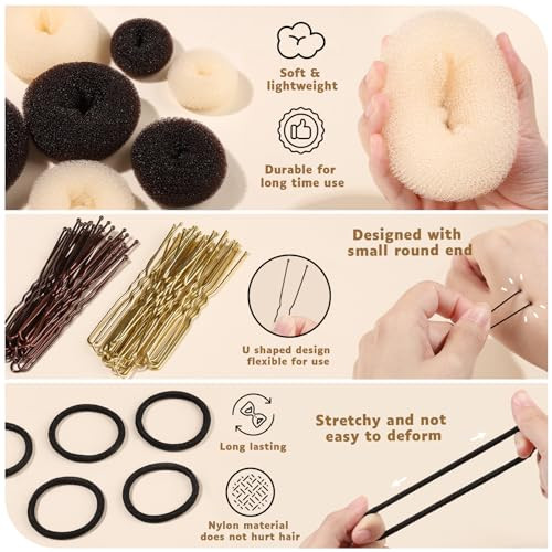 FANDAMEI Hair Bun Maker Set Donut Bun Maker Set With 4pcs Dark Brown 4pcs Beige2 extralarge2 large2 medium and 2 small 5