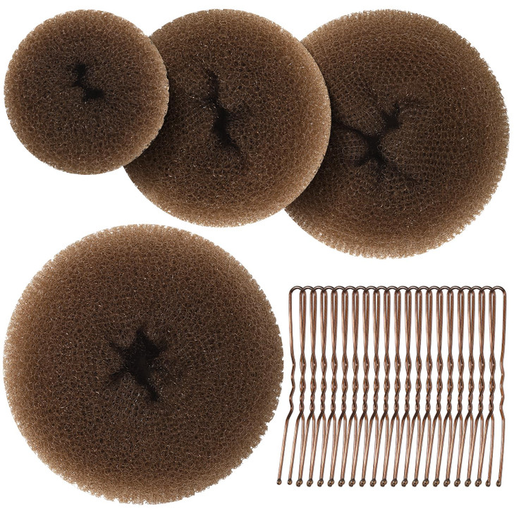 Teenitor Hair Bun Maker for Kids Girls Hair Donuts Ballet Bun in 4 Sizes Light Brown