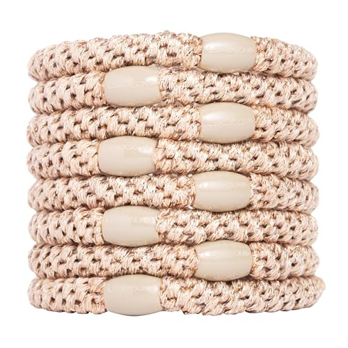 Gold Hair Ties for Thick Hair Grab Go Ponytail Holders 8 Pack Metallic Beige Thick NoCrease Bands with Strong Hold and D
