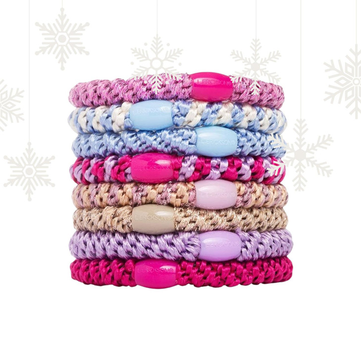 L Erickson Blue Pink Hair Ties for Thick Hair Grab Go Ponytail Holders 8 Pack Prim Pastel Thick NoCrease Bands with Stro