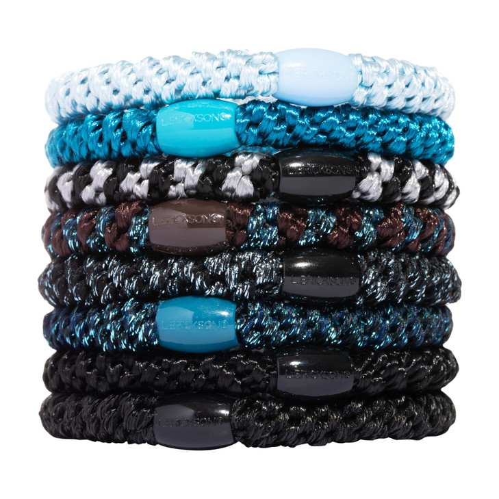 L Erickson Blue Hair Ties for Thick Hair Grab Go Ponytail Holders 8 Pack Blue Tide Thick NoCrease Bands with Strong Hold