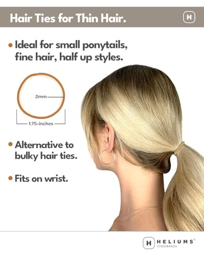 Heliums Thin Hair Elastics Light Brown 2mm Ties for Thin Hair 175 Inch Medium Hold No Damage Ponytail Holders 40 Count