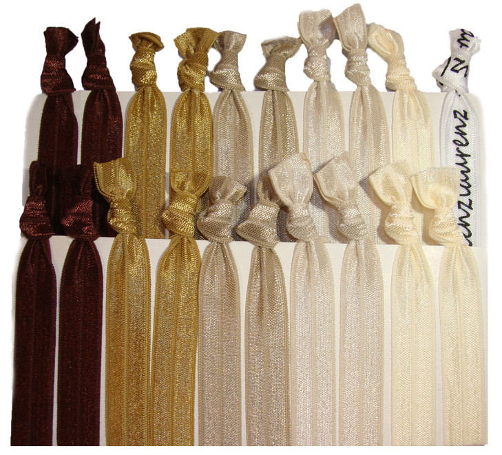 Kenz Laurenz Hair Ties Ponytail Holders 20 Pack Brown Ombre No Crease Ouchless Elastic Styling Accessories Pony Tail Hol