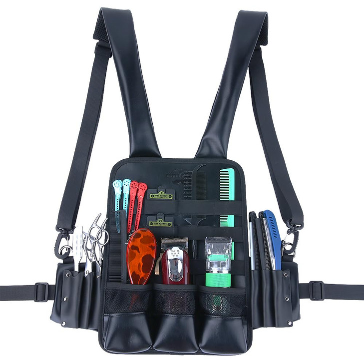 STYLANCE Hairdresser Scissor Holster Pouch Bag Leather Chest Rigs Bag Vest Barber Vest Haircut ToolsHairdresser scissor