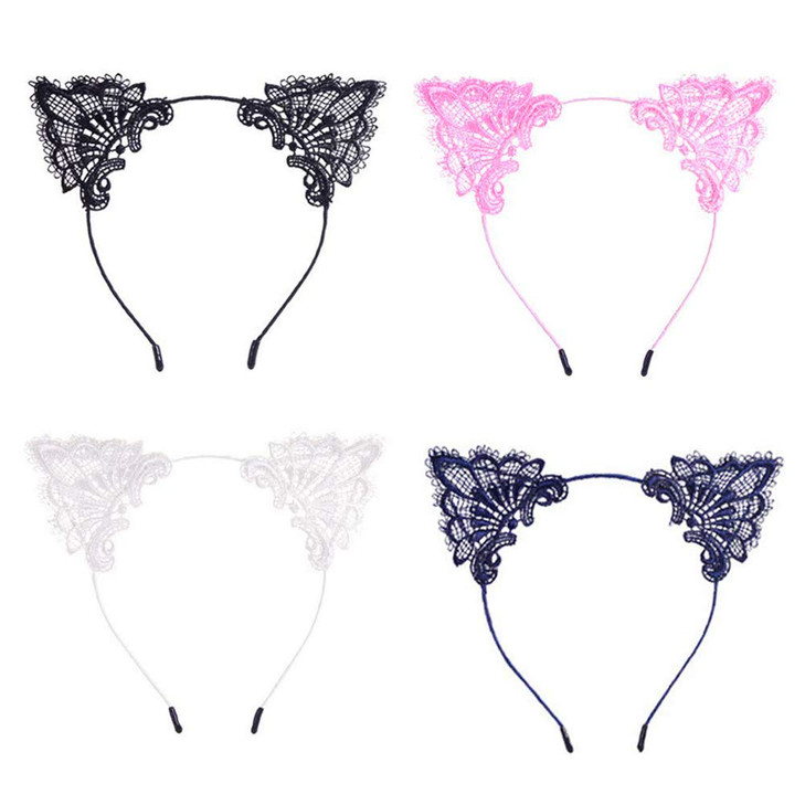 YAXAMING 4 Pcs Halloween Cat Ears Headband Lace Cat Hair Hoops Bands Animal Headpiece Hairband Women Xmas Festival Parad