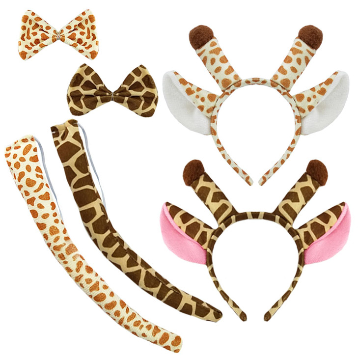 YAXAMING Halloween Giraffe Headband Bow Tie Tail Deer Antlers Ears Hair Hoops Bands Bowtie Animal Horns Headpiece Hairba