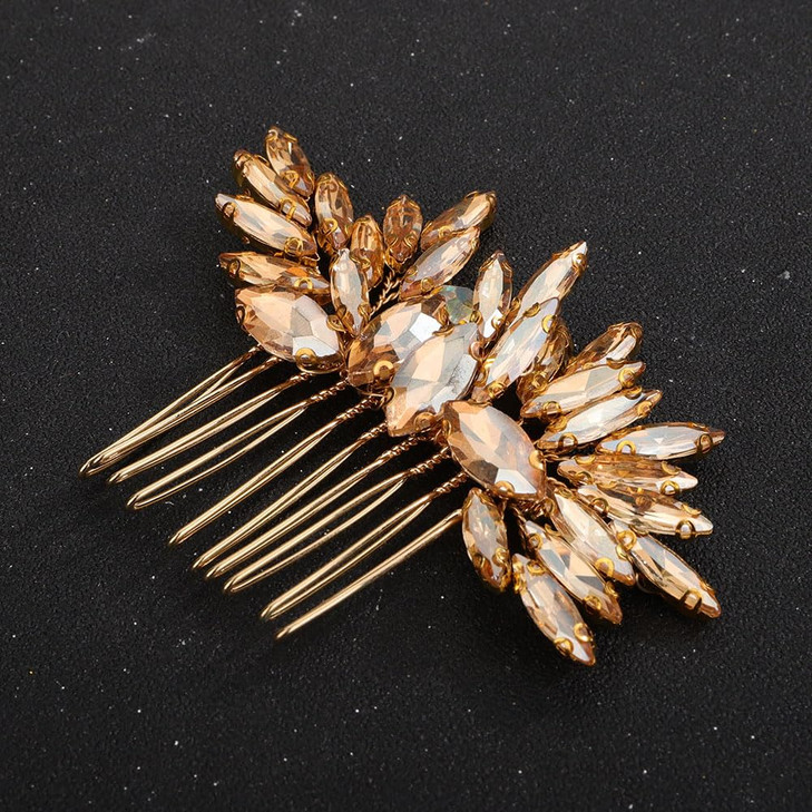 Teyglen Hair Comb Bridal Wedding Gold Crystal Handmade Hair Side Comb Red Blue Black Rhinestone Crystal Hair Pieces Vint
