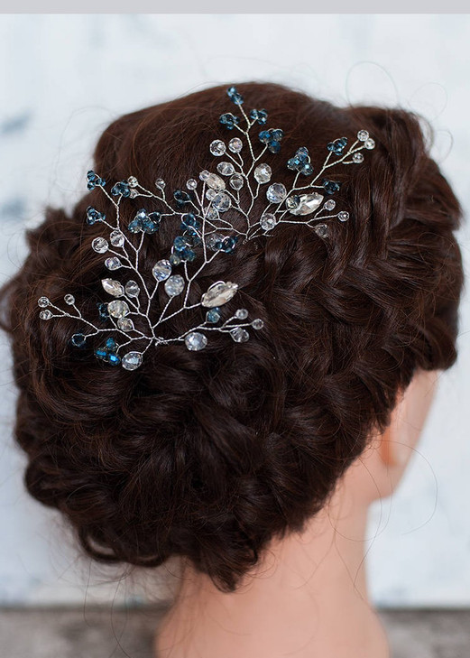 FXmimior Hair Pins Bridal Women Light Blue Crystal Vintage Wedding Party Headpiece Hair Clip Crystal Hair Accessoriespac
