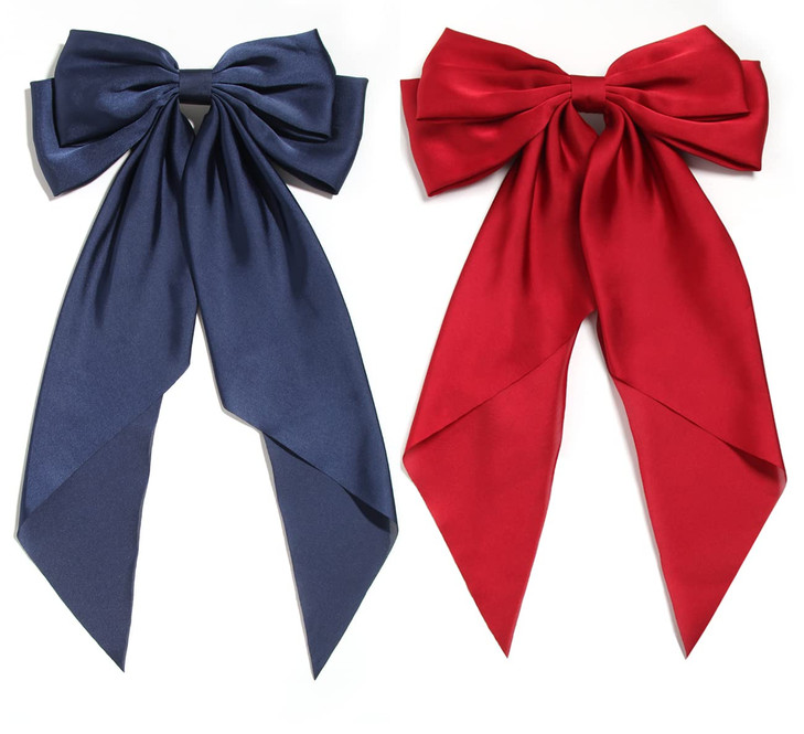 Furling Pompoms Hair Bows for WomenLarge Satin Silky Hair Bow Clips Ribbon Long Tail French Barrette Hair Clamps Girls H