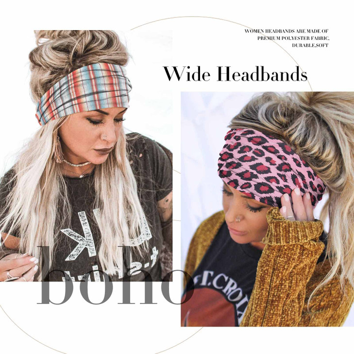 Olbye Boho Wide Turban Elastic Nonslip Headbands for Women Girls Workout Yoga Running Sweatband African Bohemian Hair Wr