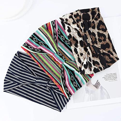 GORTIN Boho Headbands Leopard Extra Turban Head Wraps Stretch Head Scarf Hair Accessories for Women 3 Pcs Boho
