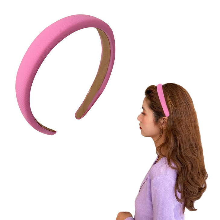 Chunky Padded Sponge Wide Headbands NonSlip Satin Hair Accessories for Women Girls Comfort Soft Pink HeadBand