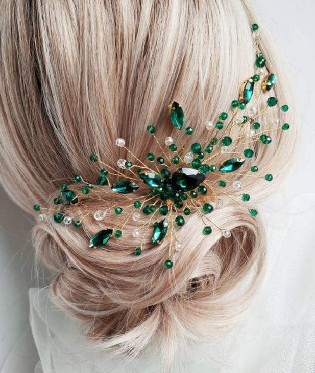BERYUAN Women Bridal Teardrop Emerald Green Crystal Hair Comb Wedding Hair Accessory Rhinestone Hair Piece Party Headres