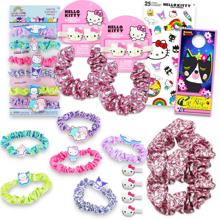 Hello Kitty Scrunchie Set My Melody Kuromi and Cinnamoroll Bundle with 8 Scrunchies 4 Hair Clips Stickers More Hello Kit