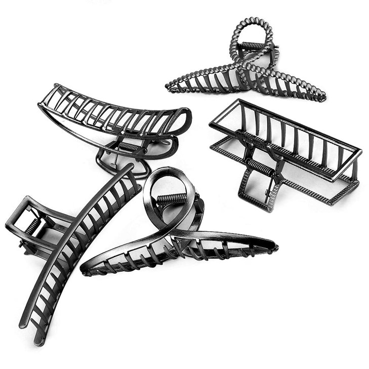 Large Metal Hair Claws for Thick Long Hair Butterfly Clips with Grip Teeth NonSlip Big Jaw Clamps for Women Black