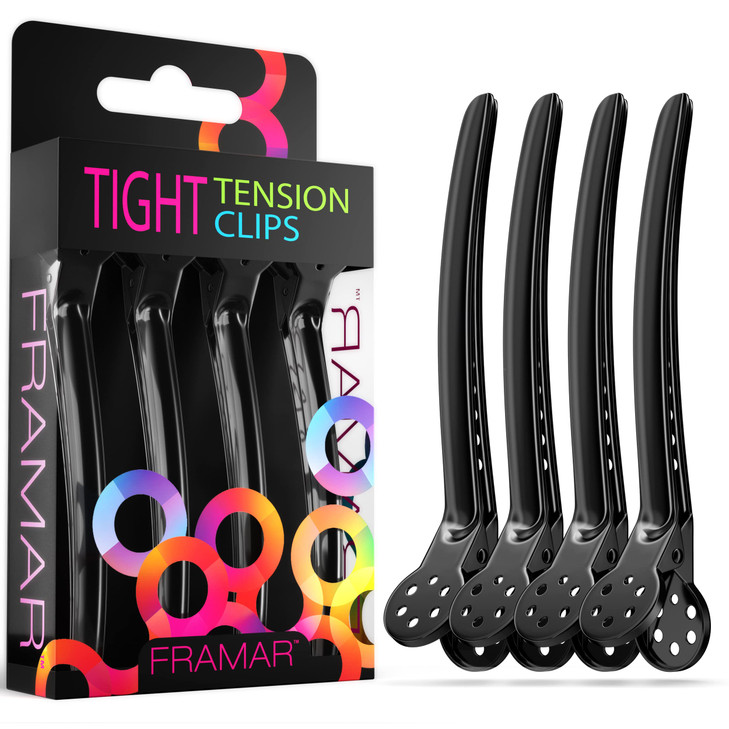 Framar Black Tight Tension Clips For Hair Set of 4 Professional Hair Clips Metal Hair Clips for Styling Stylist Supplies