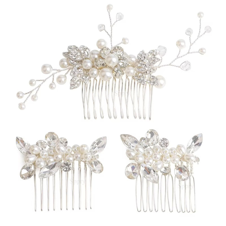 Sppry Elegant Rhinestone Pearl Hair Combs Jewelry Floral Crystal Hair Accessories for Bridal Women at Wedding Prom Set o