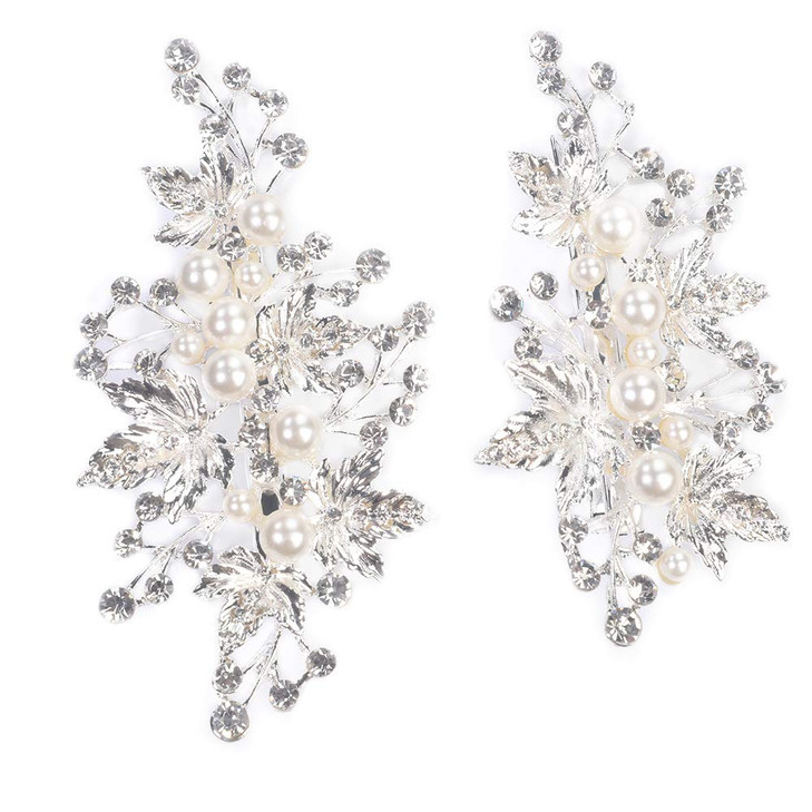 Sppry Rhinestone Pearl Alligator Hair Clips for Wedding Jewelry Headpiece for Bridal Women Set of 2 Silver