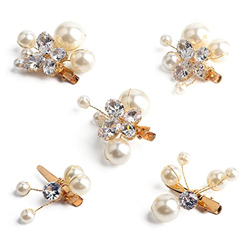 Sppry Small Pearl Alligator Hair Clips Sparkly Rhinestone Butterfly Hair Accessories for Bridal Women and Girls in Weddi