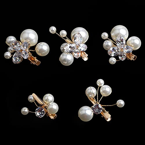 Sppry Small Pearl Alligator Hair Clips Sparkly Rhinestone Butterfly Hair Accessories for Bridal Women and Girls in Weddi