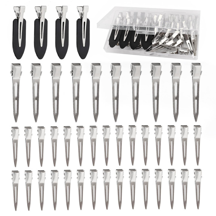 Dgeclr Hair Clips for Women Styling 44Pcs Metal Duck Billed Pin Curl Clips Hair Pins Salon Makeup Hair Dyeing Silver Bla