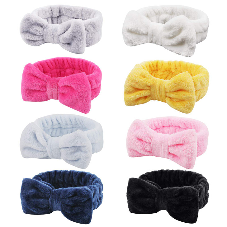 Ondder 8 Pack Bowknot Makeup Headbands Fluffy Facial Cosmetic Hair Bands for Women and Girls Ideal for Washing Skincare
