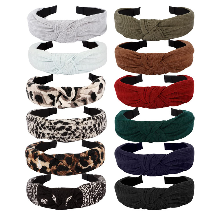 VELSCRUN 12 Pack Flower Headbands Non Slip Wide Girls Cute Boho Knotted Head Bands Hair Accessories Fashion Birthday Gif
